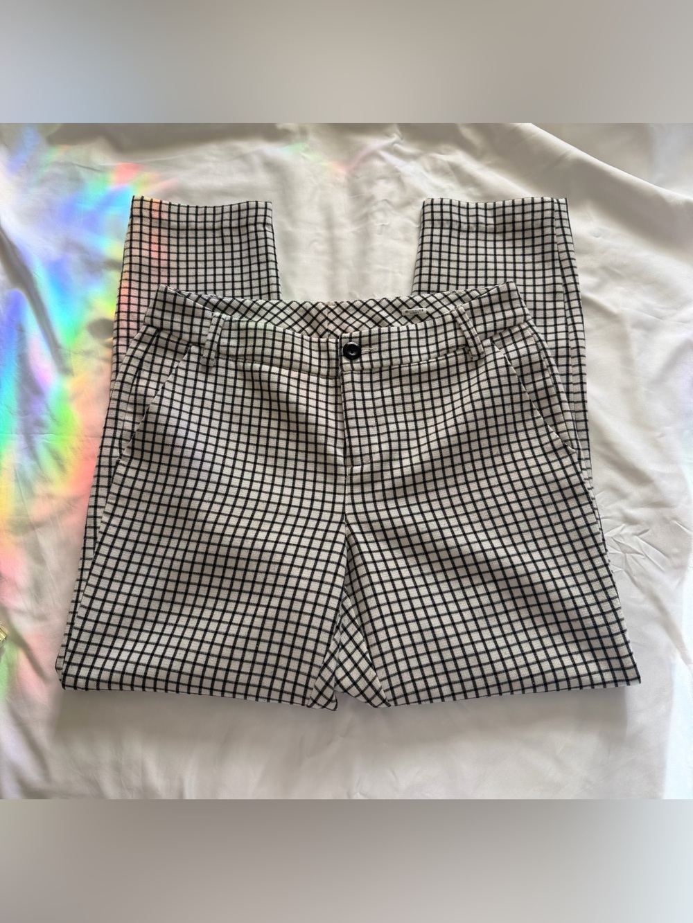 Cabi Black & White Plaid Straight Leg Pants